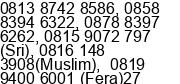 Nomor ponsel Ibu Sri, Fera dan Bpk. Muslim di Jakarta
